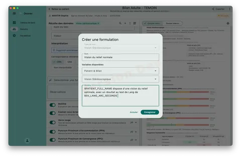Création d'une formulation avec variables patient et test