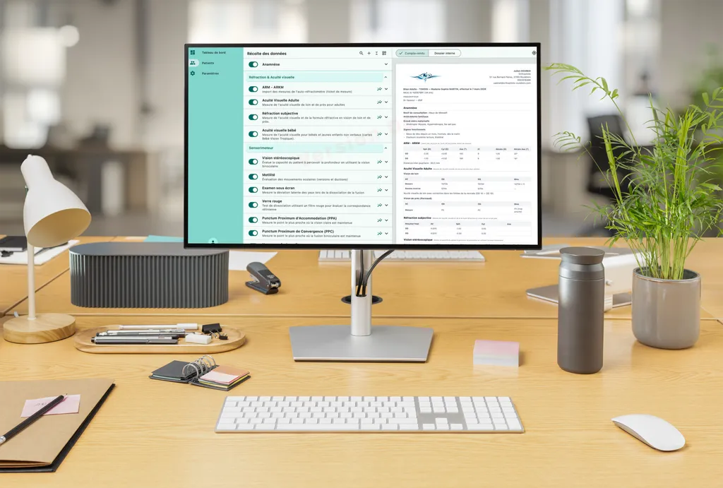 Ocureo — vue d'ensemble de l'application avec liste des tests et aperçu du compte rendu