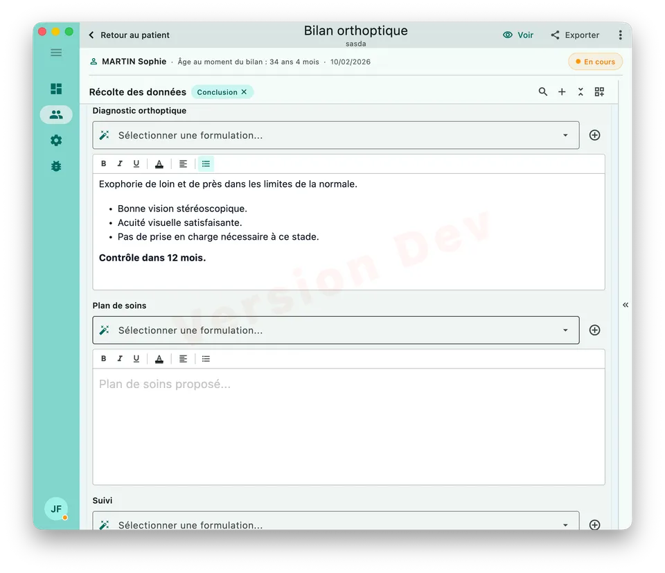 Interface Ocureo montrant une zone de rédaction enrichie dans un compte rendu