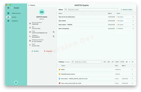 Dossier patient — informations, bilans, fichiers