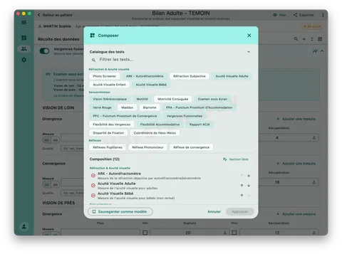 Le Composer — catalogue des tests et composition personnalisée